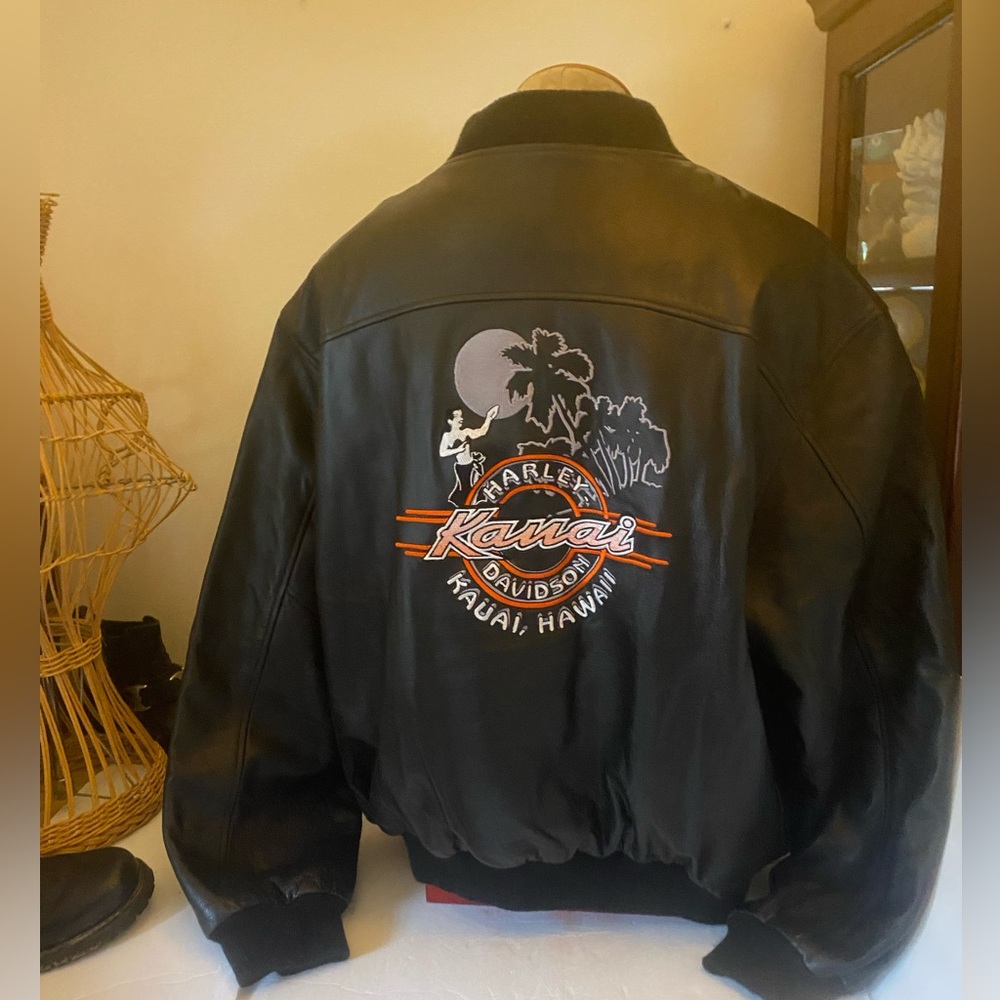 Harley Davidson Mens 3XL Leather Bomber Style Jacket Hawaii